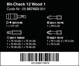 ZESTAW BITÓW BIT-CHECK 12 WOOD 1, 12CZ.